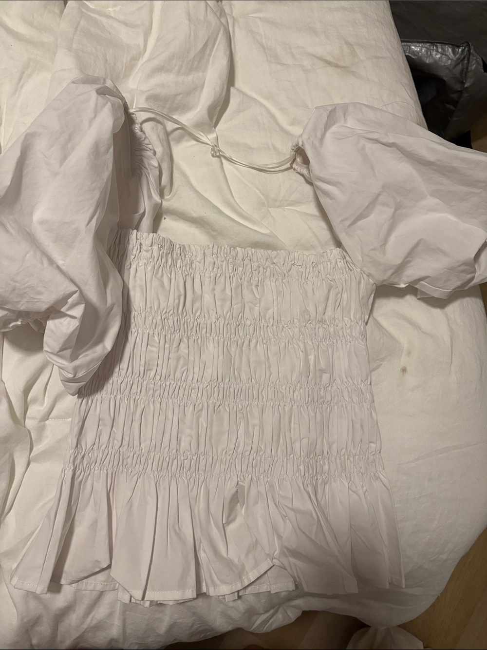 Astr White Smocked Top with Puff Sleeves